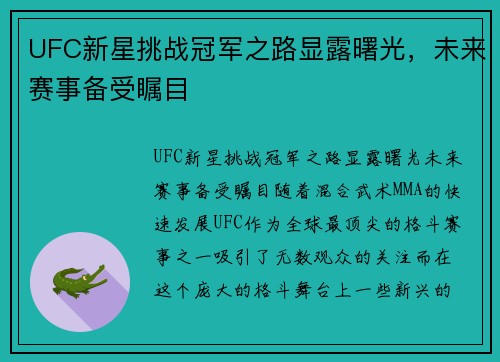 UFC新星挑战冠军之路显露曙光，未来赛事备受瞩目